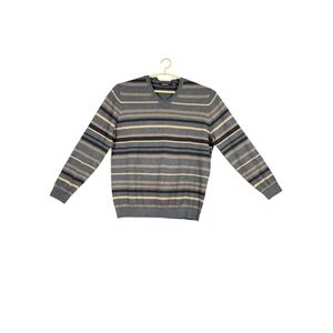 Liz‎ Claiborne Liz & Co. Shirt Womens Medium Gray Tan Striped Long Sleeve Casual